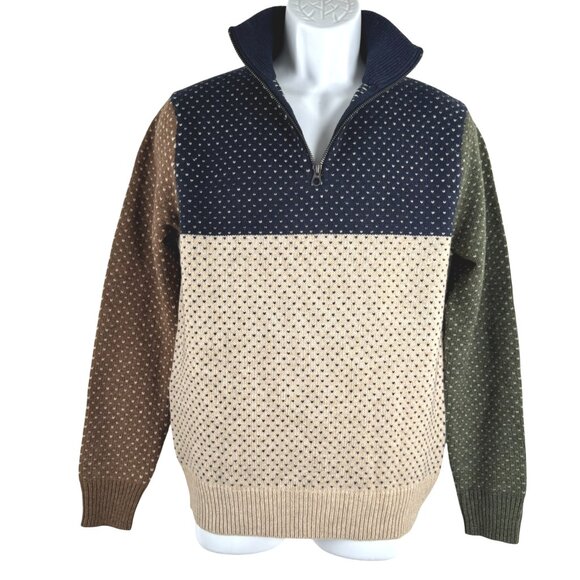 J. Crew Rugged Merino Half Zip Sweater Small Colorblock Bird's Eye NWT FS-1417 - Picture 3 of 10